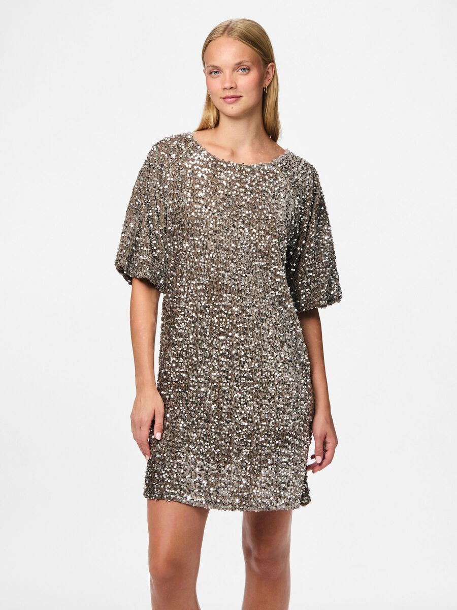 PIECES PCKAM Robe Courte Sequins Morel Silver