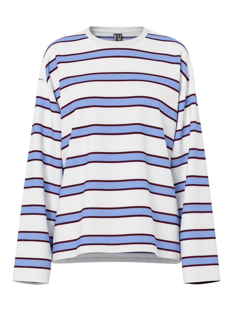 Dos du T-shirt blanc à rayures manches longues pour femme en coton biologique PCMILA PIECES