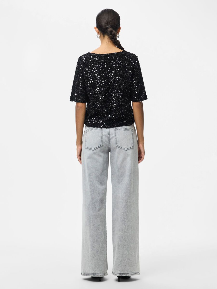 PIECES PCKAM Top Manches Courtes Femme à Sequins Noir – Image 5