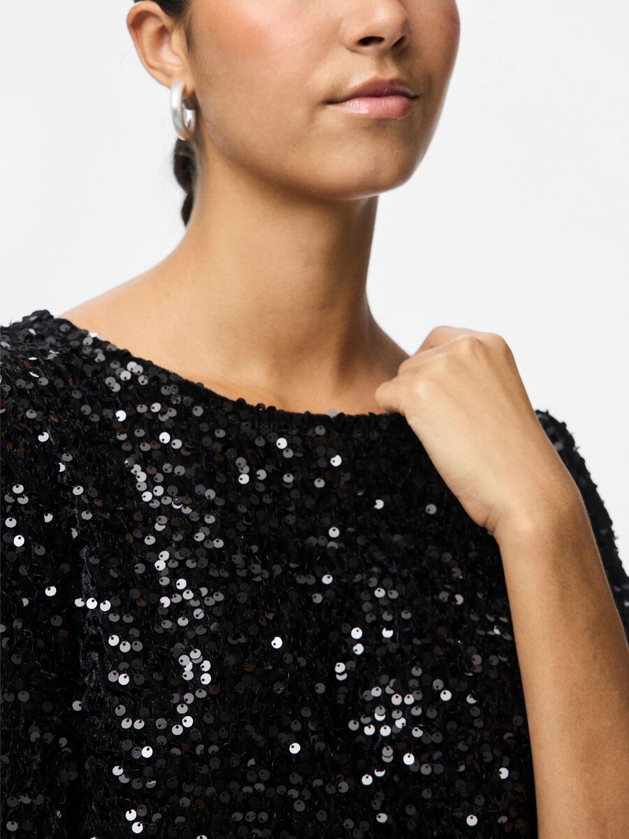 PIECES PCKAM Top Manches Courtes Femme à Sequins Noir – Image 4