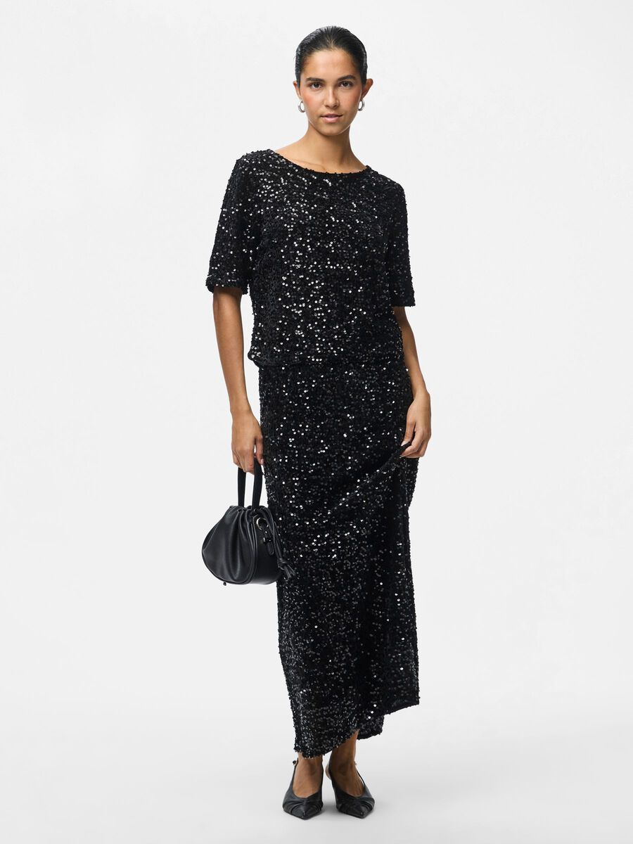 PIECES PCKAM Top Manches Courtes Femme à Sequins Noir – Image 6