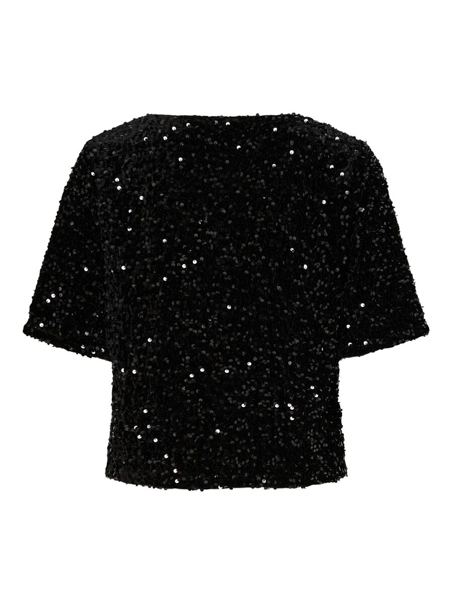 PIECES PCKAM Top Manches Courtes Femme à Sequins Noir – Image 7