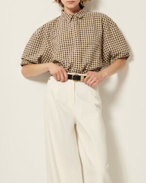 SESSUN FLORENTINA Chemise Sandblack. chemise manches courtes sessun. chemise manches ballon sessun à carreaux beige et noir.