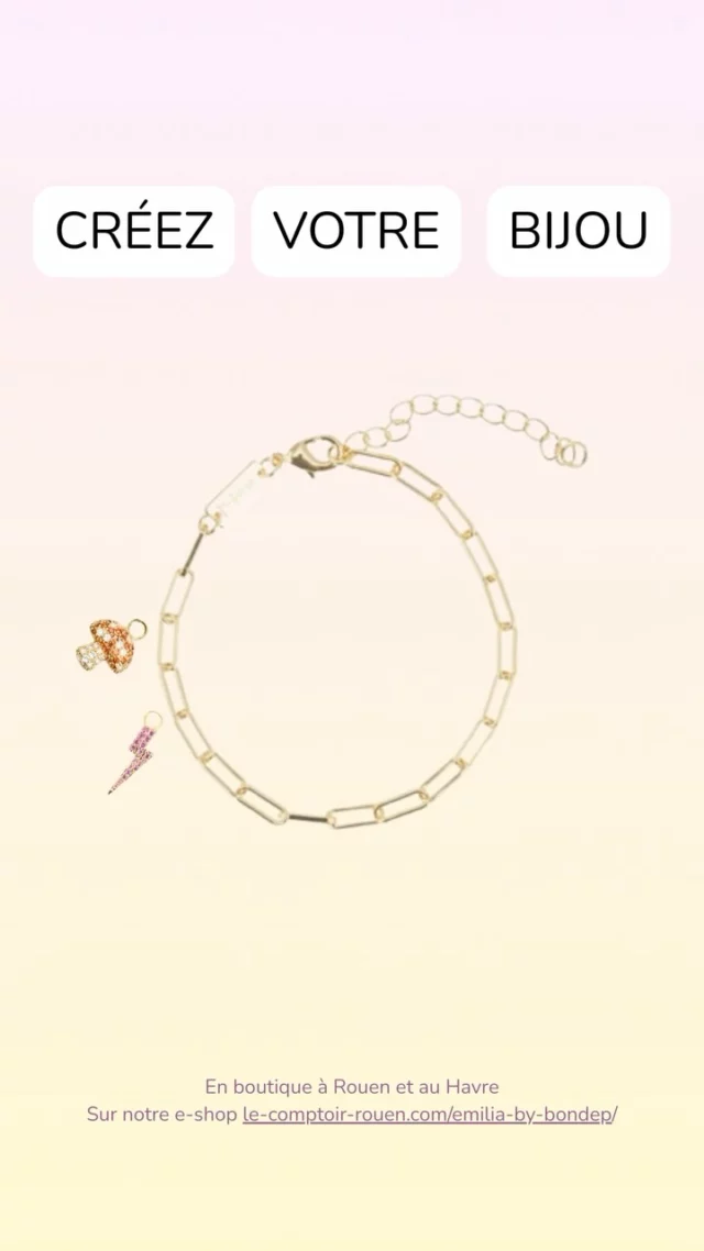 Et si c’était vous la créatrice ? 😍

Avec la jolie marque Emilia by Bondep, on adore le concept des charms : 
• Choisissez votre base (bracelet, collier ou boucles d’oreilles), 
• Ajoutez les charms qui vous ressemblent. Une étoile, un citron, un trèfle… chaque détail a son histoire ! ⭐️🍋🍀🍓🔐

C’est l’idée parfaite pour un cadeau personnalisé (ou pour se faire plaisir !) 🎁

Composez votre bijou au fil de vos envies, de vos souvenirs ou des messages que vous voulez faire passer. 💌

À découvrir en boutique à Rouen et au Havre ou sur notre e-shop (lien en bio👆).

#bijouxrouen #charmsrouen #emiliabybondep #LeComptoirRouen #LeComptoirLeHavre #boutiquerouen #boutiquelehavre